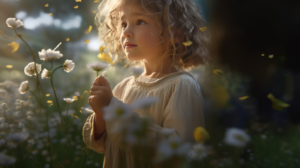 A young child looking at a flower with bright eyes Pixelstudio Hallein Sabine Walchhofer